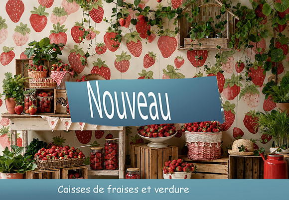 Caisses de fraises et verdure copie